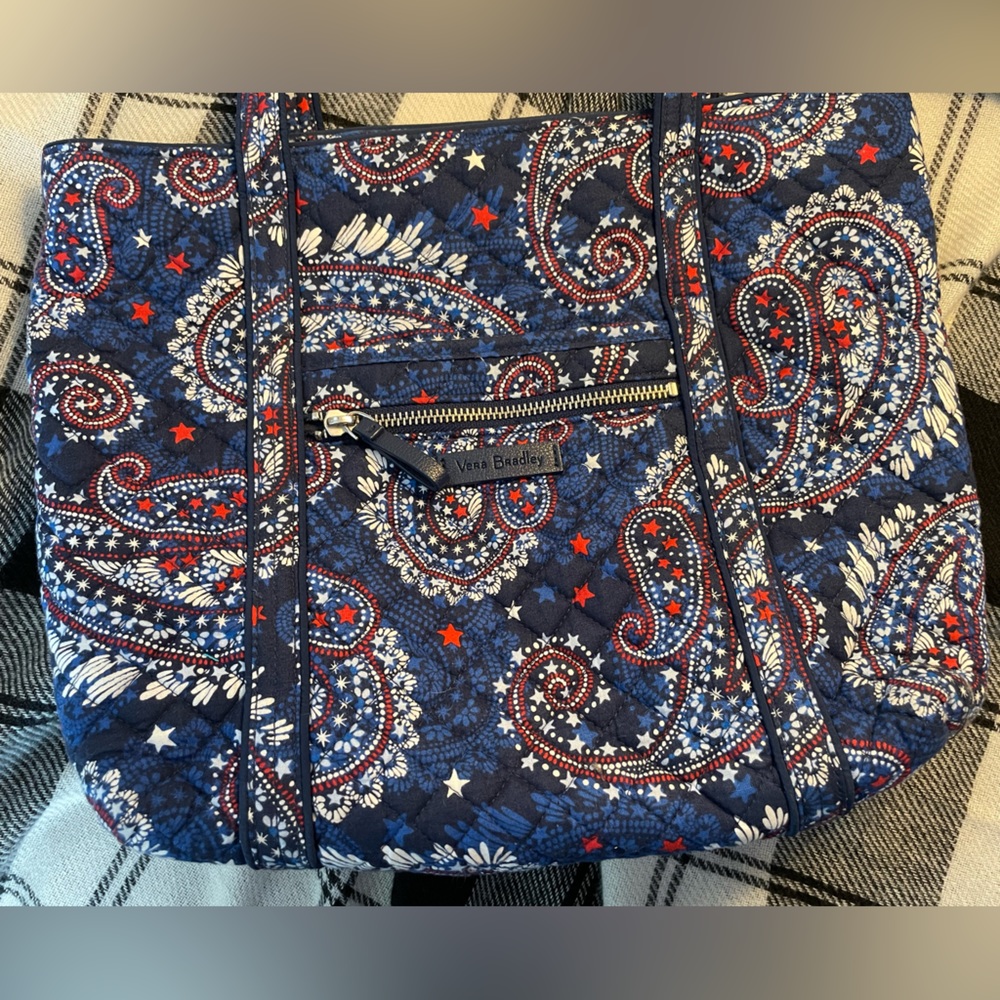 Vera Bradley Navy Blue Red White Paisley Tote Shoulder Bag